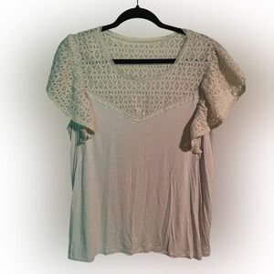 torrid Cream Lace Yoke Flutter Sleeve Top